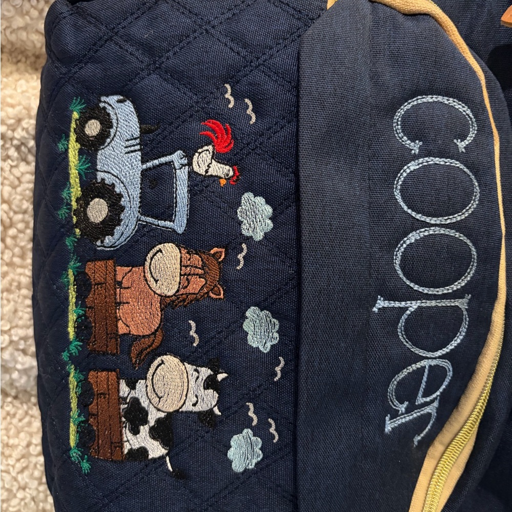 Cozy Navy Quilted Backpack with Farm Animal Embroidery